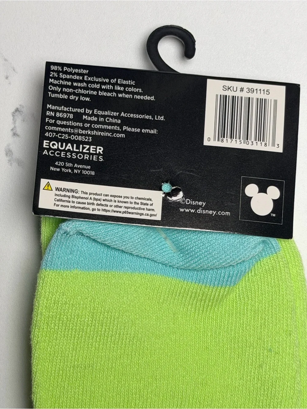 Disney Crew Socks - Lime Green & Light Blue Tinker Bell Wings